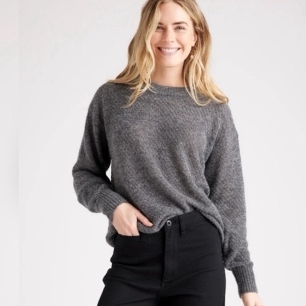 Quince Alpaca Wool Dimond Stitched Lightweight Grey Crew Sweater Size XS